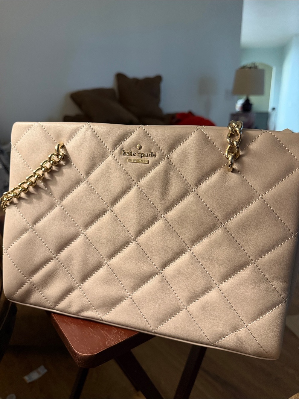 Kate Spade Quilted Chain Shoulder Bag in Light Pink - Designer Style